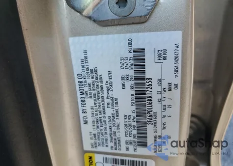 2019 Ford Fusion Se z USA, uszkodzony, nr VIN 3FA6P0LU6KR172658